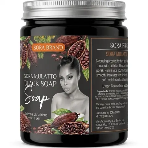 Sora Brand Mulatto Black Soap for Facial Skin Repair with Spic and Glutathione for Refreshed Skin