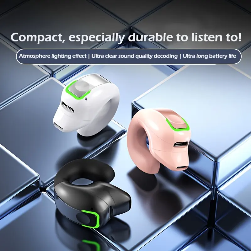 Black Bluetooth In-Ear Headset with Long Battery Life, Voice NC, Secure Clip-On Fit, Universal Phone Control, Exercise Use, All Phones Compatible for Calls, Videos, Music Playback