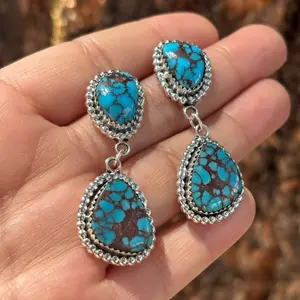 Egyptian Turquoise Earrings - Blue Gemstone Dangle Jewelry for Egyptian Style Enthusiasts