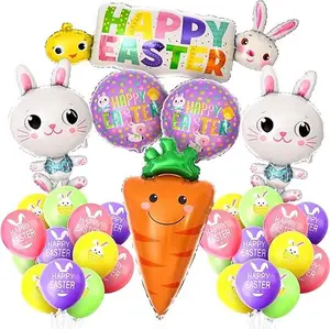 Happy Easter Balloon Garland Set - 32 Inch, Pack of 28 | Carrot Balloons | Easter rabbit Balloons for Easter Party Decorations | Easter Balloons for Birthday, Baby Shower Decoration