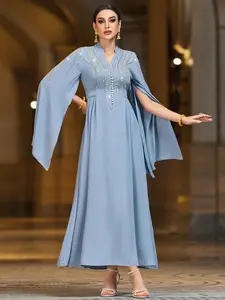 Women's Casual Pearl Decorated Muumuu Dress Abaya, Modest Muslim Outfits, Long Sleeve Loose Fit, Stylish and Comfortable Fashion