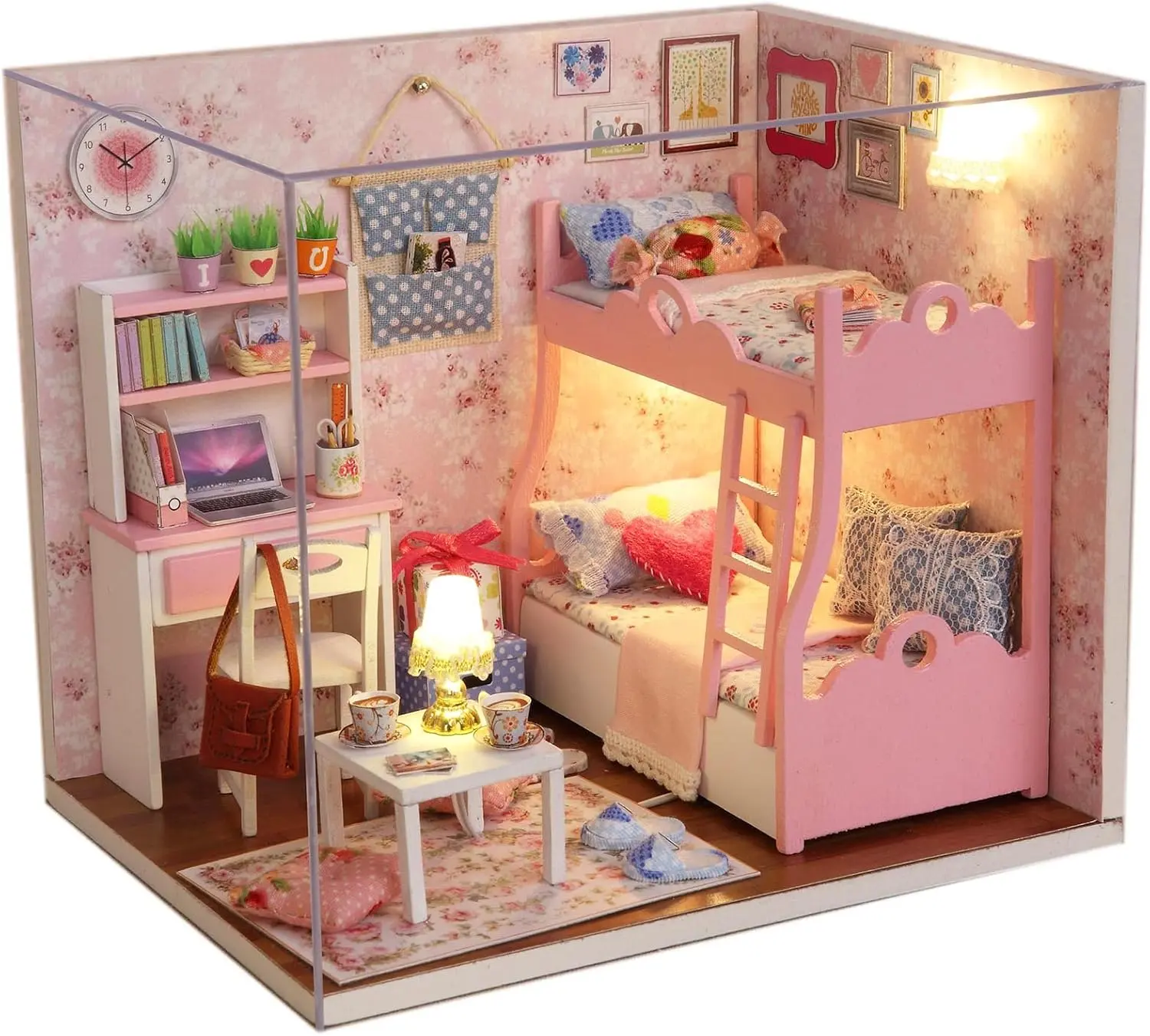 Wooden Dollhouse Miniatures DIY House Kit with Cover and Led Light-Blossom Age Wooden Dollhouse Miniatures DIY House Kit with Cover and Led Light-Blossom Age