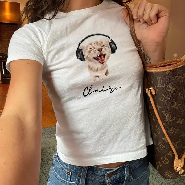 Clairo Cat Shirt Baby Tee - Charm Tour Merch, Cute Cat Tshirt, I Got Charmed By Clairo Shirt, Clairo On Tour Tee, Music Lover Shirt, Y2k Tee