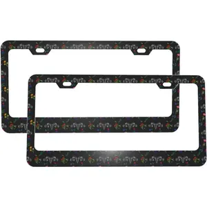 Skull with Flower License Plate Frames 2 Pcs Universal Aluminum Tag Frame, with 2 Holes and Screws  for Men/Women Car Accessories Decor ﻿