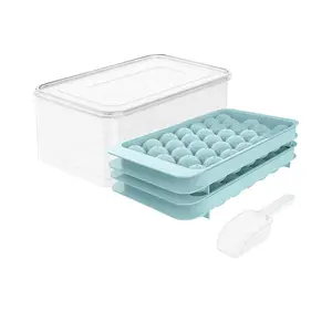 Ice Cube Trays with Lid & Bin,Ice Ball Molds for Freezer,Round Ice Tray Making 99 x 1.0IN Small ice Maker Mini Circle Ice Cubes Mold,Crushed Ice Tray for Chilling Drink Coffee Whiskey &amp; Tea (BL)