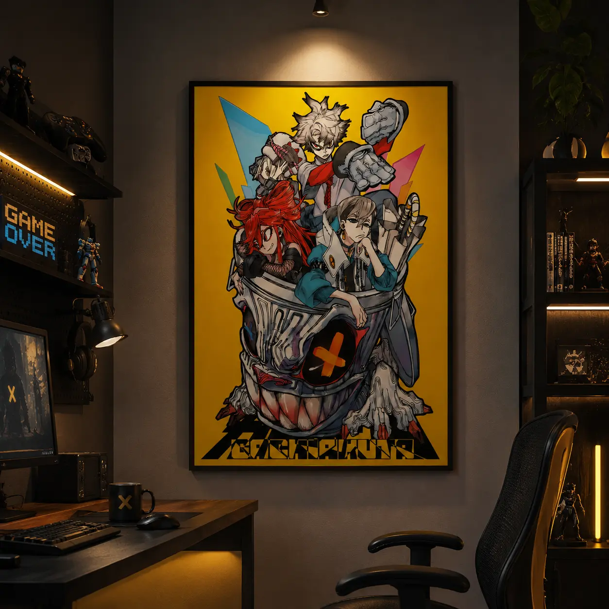 Trendy Bright Yellow Graphic Comic Art Print - Special Edition Distressed Streetwear Character Canvas Display, Cool Cyberpunk Room Decor Accessories for Teens