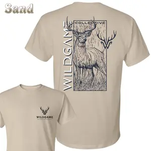 Deer Hunting T-Shirt - Wildgame Collective Buck Sketch With Antlers Graphic , Vintage Wildlife Scene Back Print With Front Chest Logo , Deer Season Outdoor Theme , Hunter Camp Weekend Outfit , Soft Washed Cotton Tee Gift For Hunters Classic Fabric Top