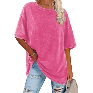 Acid Washed T  for Women Men, Heavy Cotton Vintage Unisex Tees, Loose Fit Crewneck Short Sleeve Casual Streetwear Basic Tops oversized Menswear Long Tshirt Tropical