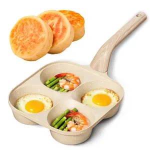Non-Stick Egg Frying Pan 4-Hole Skillet with Handle for Gas Stove & Induction Easy Clean Kitchen Gadgets for Breakfast Eggs Toast Bread Food