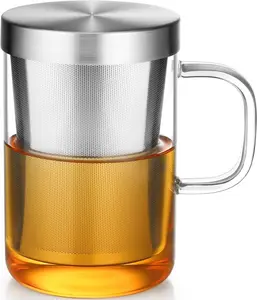 16.9 Oz Borosilicate Glass Tea Mug Cup Tea Glasses with Stainless Steel Infuser & Lid