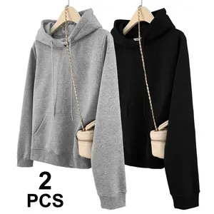2 piece Sweater off-the-shoulder pullover solid color basic long sleeve kangaroo pocket hooded sweater top for men and women