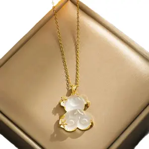 1pc stainless Steel Ins Style Bear doll Necklace Female Fashion 305 silver color gold color 45 cm