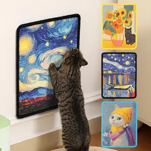 Hemp Cat Scratcher Oil Painting Starry Sky Design, Durable Pet Toy for Cats, Scratch-Resistant Kitty Play Mat, Fun Interactive Kitten Toy