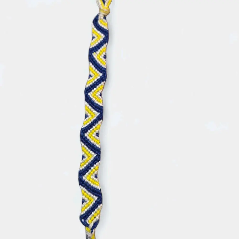 Zig Zag Macrame Handmade Bracelet with Blue White and Yellow Stripes for Stylish Accessory