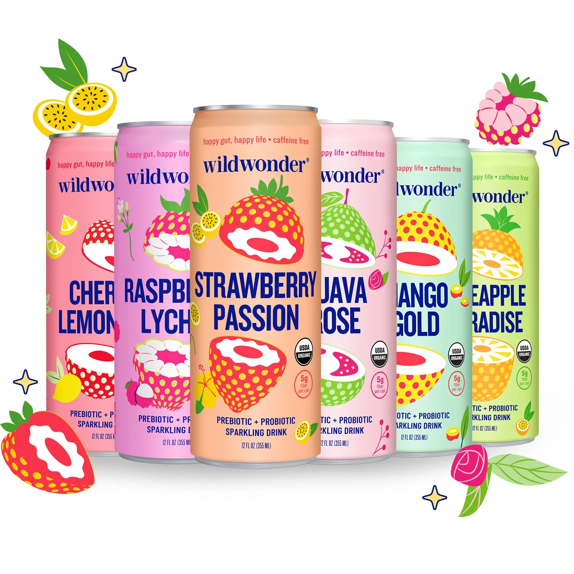 wildwonder Sparkling Probiotic Drink, For Gut Health & Immune Support, Classic Variety Pack, 5g Prebiotic Fiber, Live Probiotics, Organic, Vegan, Low Sugar, 12oz Can, Seen on Shark Tank,summerwins  Beverage