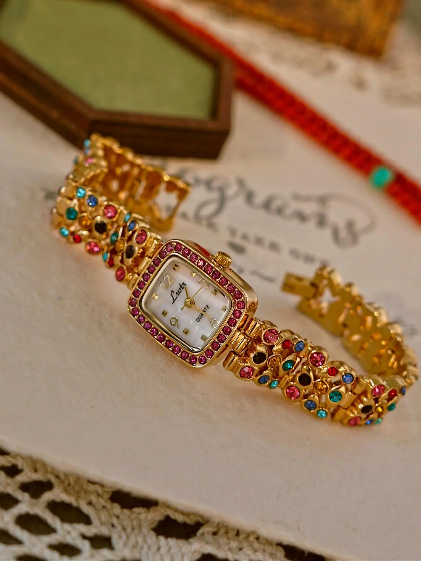 Women's Elegant Rhinestone Decorated Quartz Analog Watch, Fashionable Rectangular Dial Watch for Women & Girls, Trendy All-match Watch for Birthday Gift, Fashion Watch Jewelry, Rhinestone Watches, Fashion Wristwatches