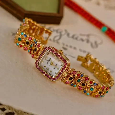 Women's Elegant Rhinestone Decorated Quartz Analog Watch, Fashionable Rectangular Dial Watch for Women & Girls, Trendy All-match Watch for Birthday Gift, Fashion Watch Jewelry, Rhinestone Watches, Fashion Wristwatches