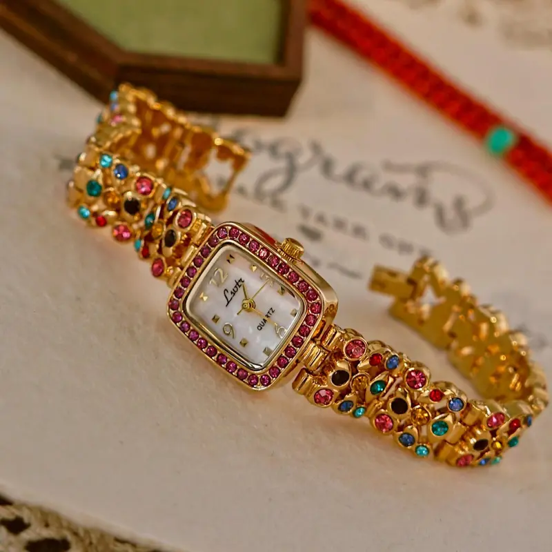 Women's Elegant Rhinestone Decorated Quartz Analog Watch, Fashionable Rectangular Dial Watch for Women & Girls, Trendy All-match Watch for Birthday Gift, Fashion Watch Jewelry, Rhinestone Watches, Fashion Wristwatches