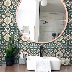 Vintage Pattern Self-Adhesive Waterproof PVC Floor Sticker, Durable Kitchen Bathroom Decoration, Universal Use, 7.87x7.87 Inches