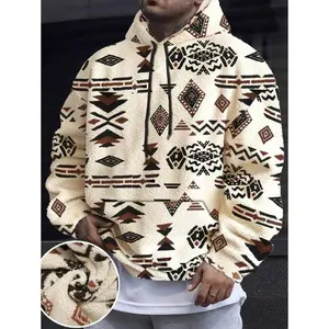 Men's Totem Printed Hooded Sherpa Wool Sweater