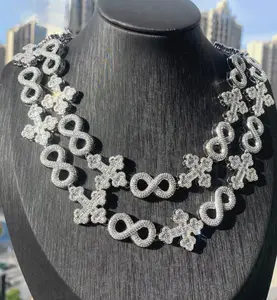 Iced Out Infinity Cross Necklace for Men Women Silver Color Prong Setting AAAAA+ CZ