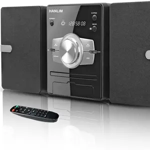 Home Stereo System with CD Player, FM Radio, Bluetooth, AUX in, USB in, Earphone Jack, Remote Control Included, 30W HiFi Shelf Stereo System