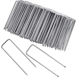 100 count Galvanized Landscape Staples, 6 Inch U-Shaped Tent Stakes, Heavy Duty 11 Gauge Garden Turf Pins, Lawn Securing Pegs for Weed Barrier Fabric, Irrigation Tubing, Ground Sheets&Fences
