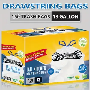 Drawstring Kitchen Trash Bags, 150-Piece Home Care Waste Bags, Drawstring Trash Bags