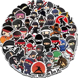 Ninja Pattern Sticker, 50pcs/set Cute Cartoon Ninja Pattern Decorative Sticker, DIY Decals for Water Bottle, Laptop, Phone Case, Scrapbooking, Journal Making, Ornaments