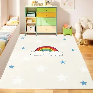 USTIDE Rainbow Kid's Rug Pink Area Rug Cute Cloud Carpet Soft Non-Slip Mat Children's Play Mat Nursery Room Living Room Bedroom Classroom Decor(Pink+Cloud,3.3x5ft) washable floor carpet
