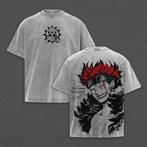 Eustass Kid - OP “No Crown No Chains” Vintage Washed Oversize Heavyweight Cotton Graphic T-Shirt Tee Anime Streetwear Back Print Edition Unisex