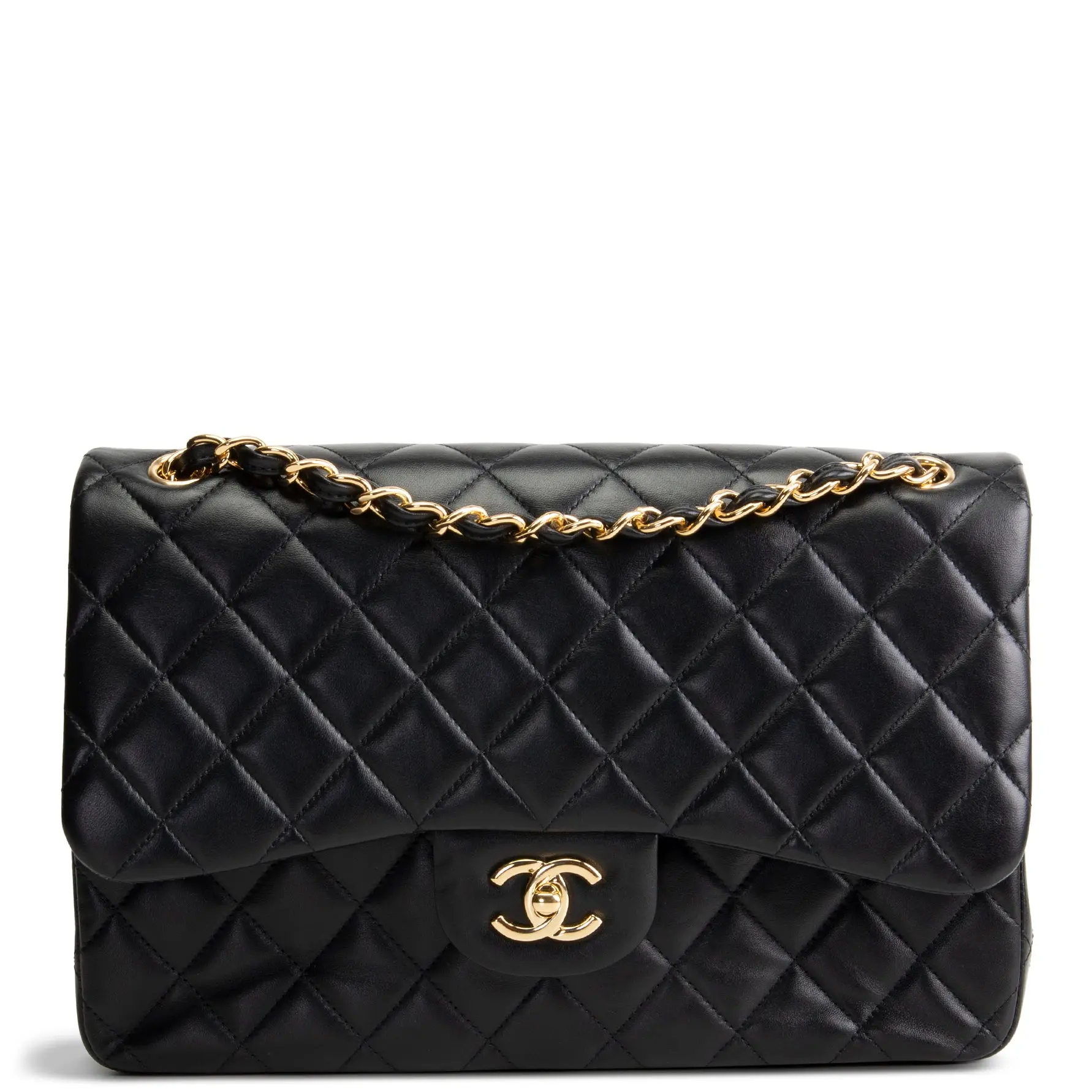 Pre-owned CHANEL Quilted Lambskin Leather Crossbody Bags Lambskin Classic Double Flap Jumbo Black