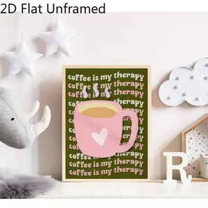 2D Flat 1pc Unframed Coffee-Themed Canvas Print - Pink Mug with Heart Design, Poster Print, Artwork Wall Painting for Gift, Bedroom, Living Room, Office, Wall Decor, Dormitory Decor, Home Decoration, Gift for Valentine's Day
