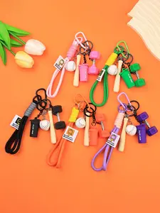 Baseball Fitness Style Sports Pendant, Mini Bat, Baseball, Dumbbell And Shaking Cup Pendant, Paired With Woven Lanyard And Mountain Buckle, Can Be Hung On Backpacks Or Keychains, Making It A Personalized Accessory For Sports Enthusiasts,Baseball Bag Charm