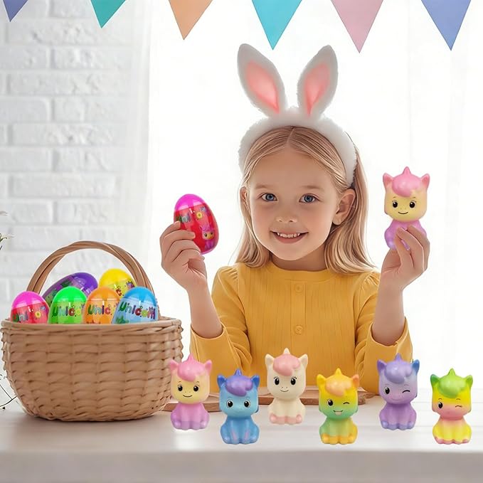 24 Pack Prefilled Easter Eggs with Unicorn Squishy Toys – Slow Rising Kids Toys, Easter Basket Stuffers, Party Favors & Gifts for Boys & Girls