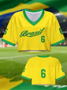 Women's Retro Streetwear Sports Jersey — Brazilian-Style "It-Girl" Cropped Football Top | Athletic Crop Top | Sporty Style | Breathable & Stylish T-Shirt