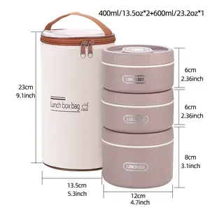 Bento Lunch Box Set, Portable Keep Warm Lunch Container With Insulated Bag, 18/8 Stainless Steel Thermal Food Container