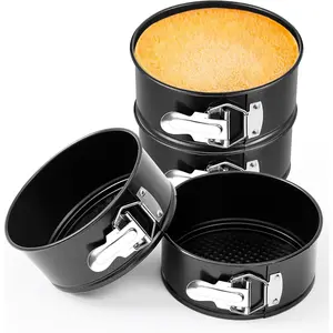 4 count 6 Inch Non Stick Springform Pan with Removable Bottom Carbon Steel Round Springform Cheesecake Pan with Stainless Steel Spring Buckles for Baking Kitchens Restaurant(Black)