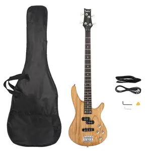 Full-Size 4-String Electric Bass Guitar - Burlywood Basswood Body, Maple Neck, Rosewood Fretboard, 24 Frets, Split Single-Coil Pickup, Ideal for Bass Effects Enthusiasts, Split Pickup