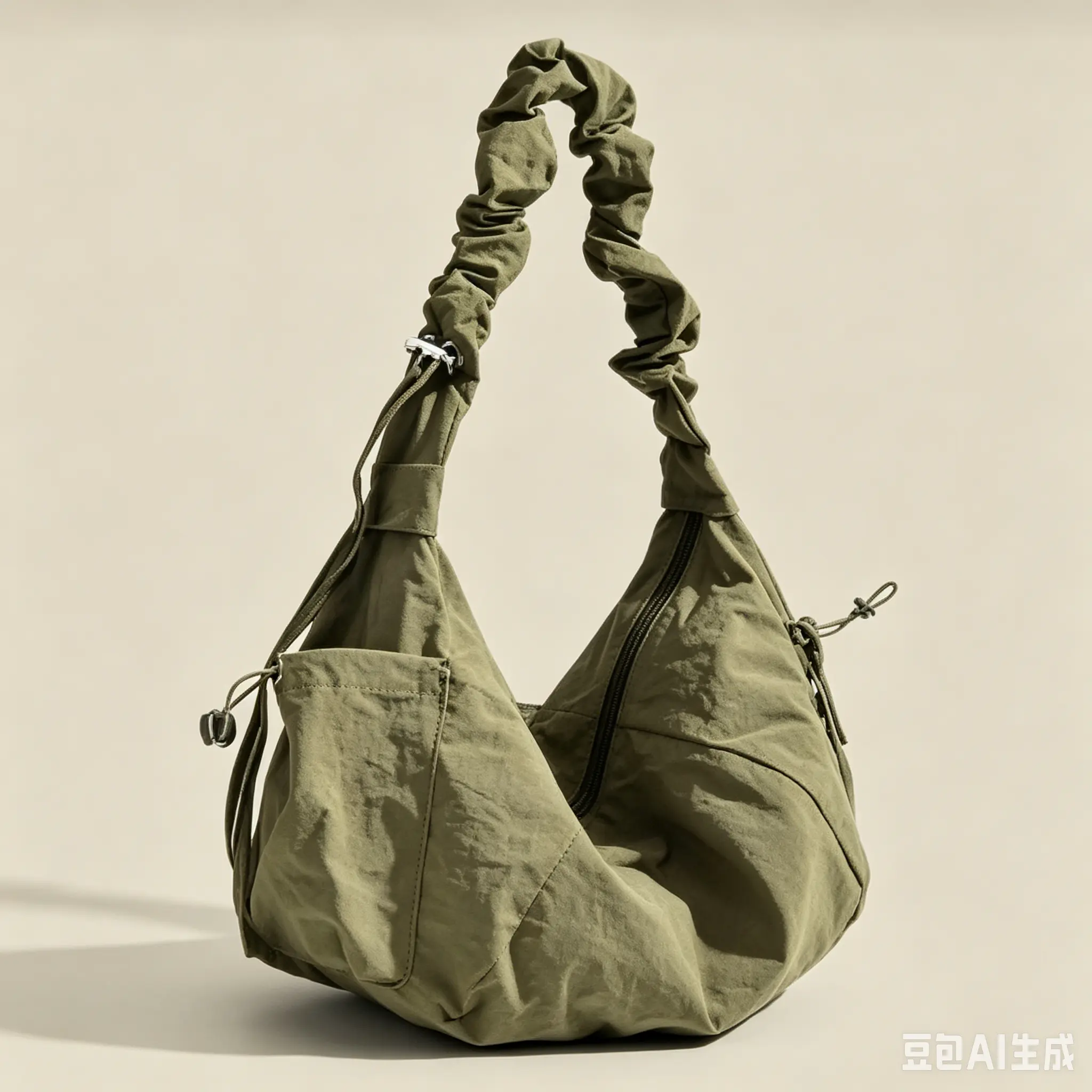 1 Pc Nylon Fabric Multi-Pocket Dumpling Style Casual Pleated Drawstring Crossbody Shoulder Bag For Women, Soft Relaxed Versatile Hobo Look , Green