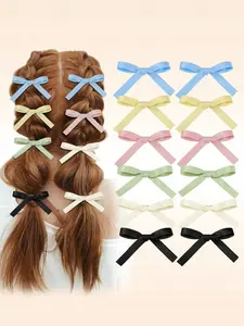 12PCS Small Hair Bows, Beautiful Bow Hair Clips Satin Ribbon Hair Accessories, Cute BowKnot Barrettes Alligator Clips Hair Bow for Women