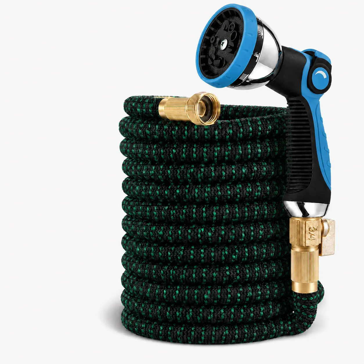 Garden Hose 100FT, Expandable Water Hose with Extra-Strong Brass Connector,10 Function Spray Nozzle, Flexible Hose with Enhanced Fabric Durable Blue Hose