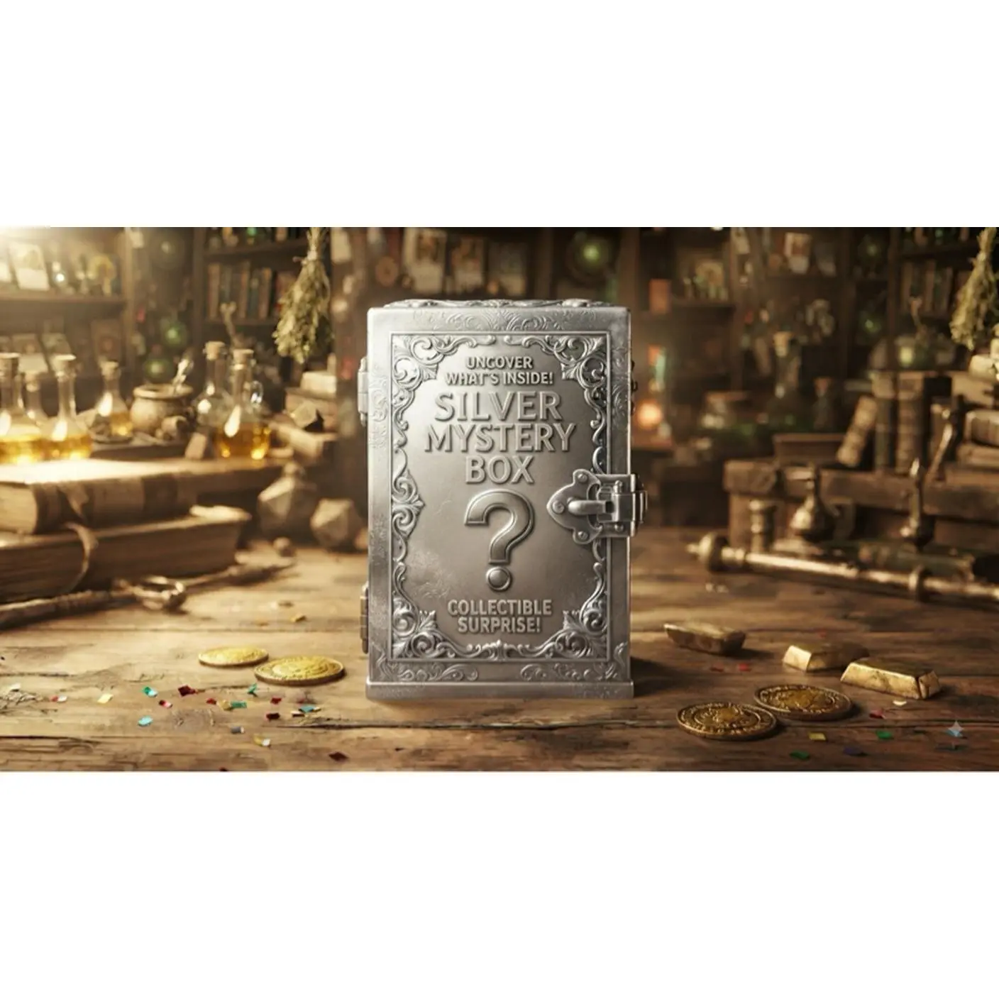 Silver Mystery Box - Collectible Surprise with Enchanted Design and Intriguing Details for Enthusiasts