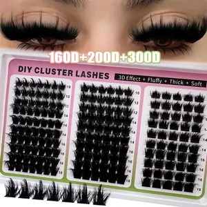 300D+200D+160D/160D+100D+60D Spikes Lash Cluster Eyelash Extensions 180pcs/260pcs Thick Individuals Lashes 10-18mm Mega Wispy Eyelash Extension D/DD Curly Lash Extension Unique Spiky Cluster Individuals Fairy Cluster Lashes Mink Lash Extension DIY at home