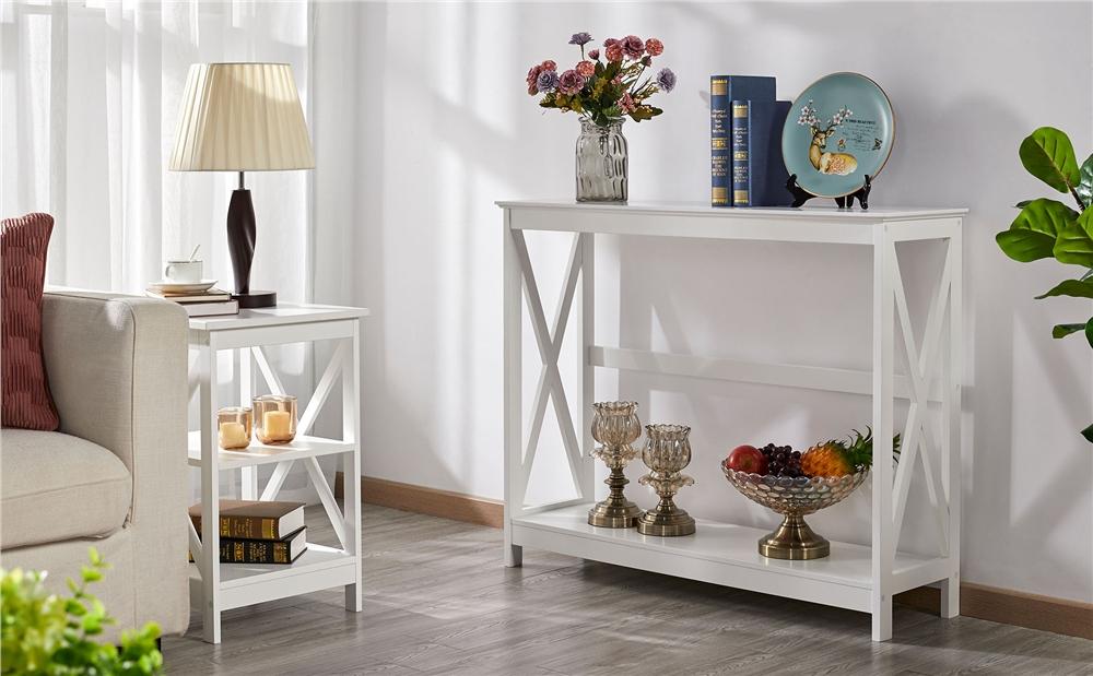 Yaheetech Console Table 2-Tier Narrow Sofa Table with X-Shape Enforcement Structures Accent Table for Entryway Living Room