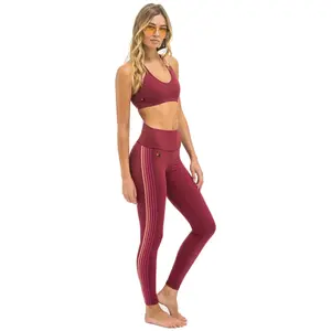 FULL LENGTH HI-RISE 5 STRIPE LEGGINGS - BERRY