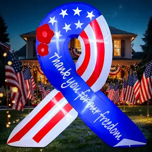 7FT Patriotic Ribbon Inflatable with Built-in LED Lights – America 250 Celebration 2026 4th of July & Memorial Day Blow Up Yard Decoration for Independence Day Outdoor Décor