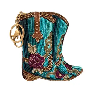 Kickin' Around Beaded Cowboy Boots Coin Purse/Key Fob Authentic Mary Frances