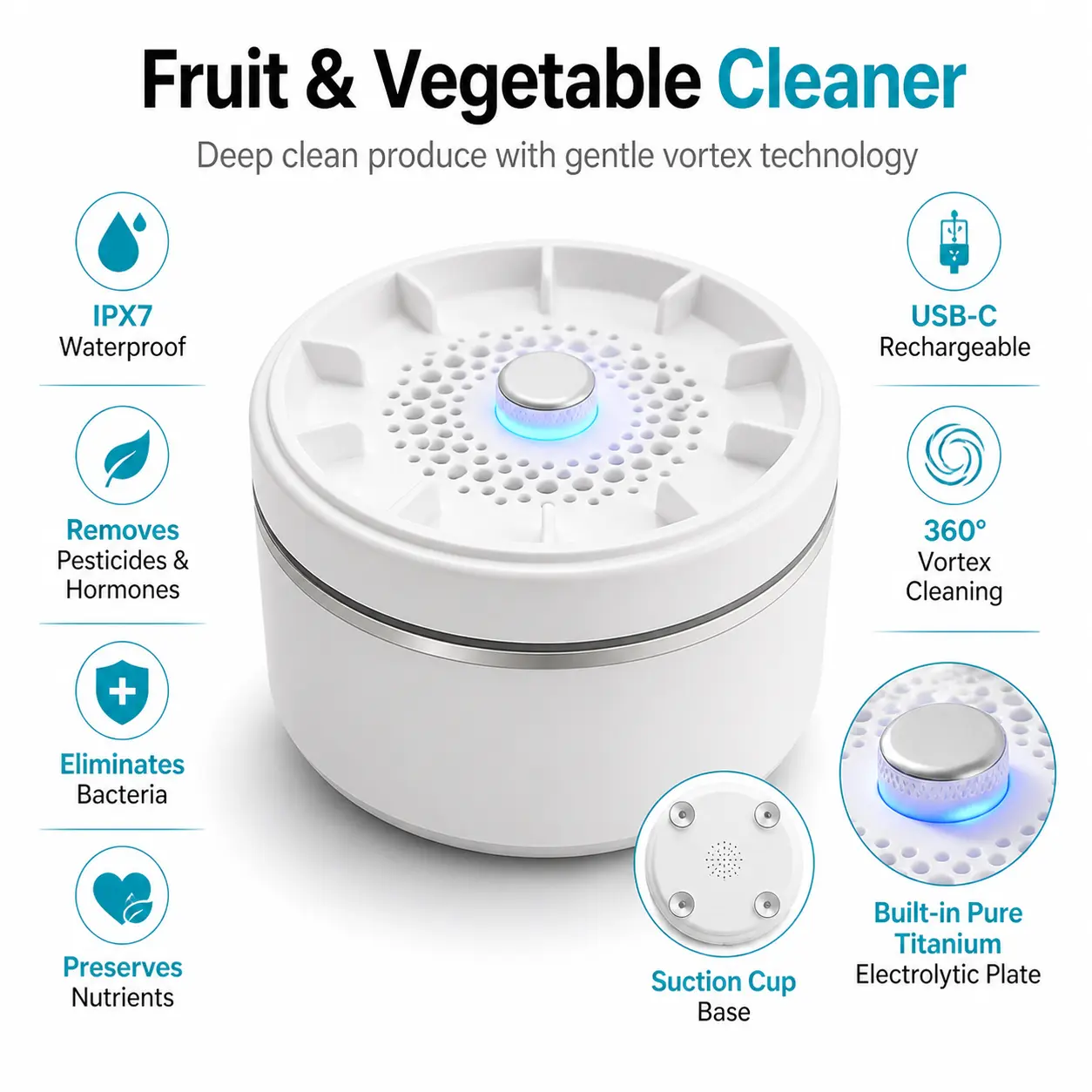 Fruit and Vegetable Washing Machine, Wireless Portable Food Purifier, Automatic Vegetable Cleaner Device for Fruits, Meat & Tableware, Kitchen Gadgets Gifts summerwins