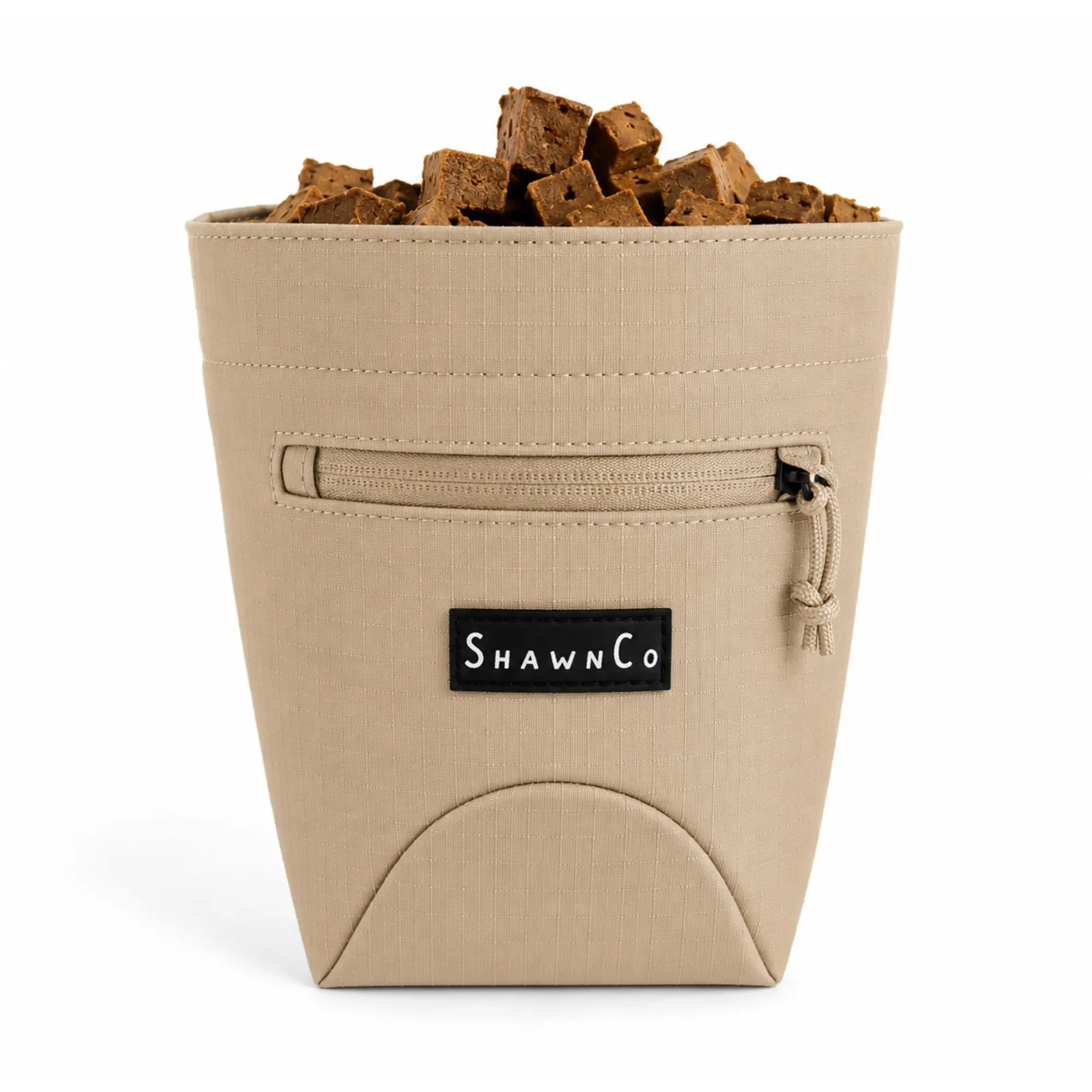 ShawnCo Dog Treat Pouch - Essential Magnetic Closure Treat Bag for Hands-Free Training, Hiking & Hikes, Adjustable Waist Belt (Fits Up to 52" Waist), Clip-On Option, Front Zippered Pocket (Driftwood)